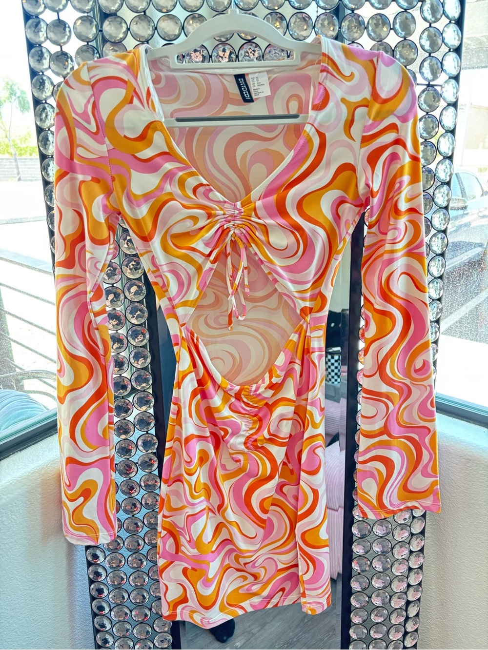 H&M Swirl Cutout Mini Dress — Pink, Orange, Cream & White